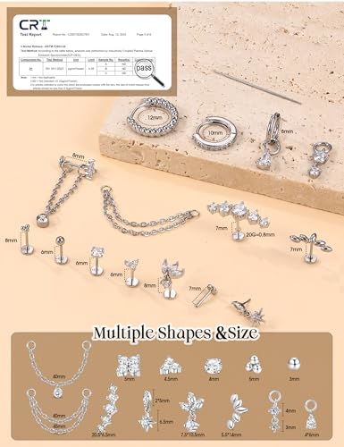 ORAZIO 16G/18G/20G Threadless Flat Back Earrings Push in Nose Rings Studs | 316L Surgical Steel Cartilage Earring Stacks Flatback Hypoallergenic Tragus Helix Conch Labret Medusa Piercing Jewelry - color: Style1-Silver, size: 20G=0.8mm