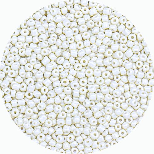 2mm Glass Seed Beads Bulk, Beige 12/0 Tiny Round Seed Bead, Small Mini Pony Craft Beads for Bracelet Necklace Wrist Jewelry Making Beading Weaving DIY Crafts Supplies - color: Beige
