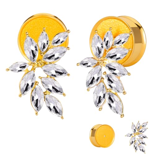 Vankula 2PCS Ear Gauges Tunnels Plugs with Cubic Zirconia Dangle Stainless Steel Hypoallergenic DIY Ear Expander Stretcher Body Piercing Jewelry for Wedding - color: Gold, size: 12mm(1/2")