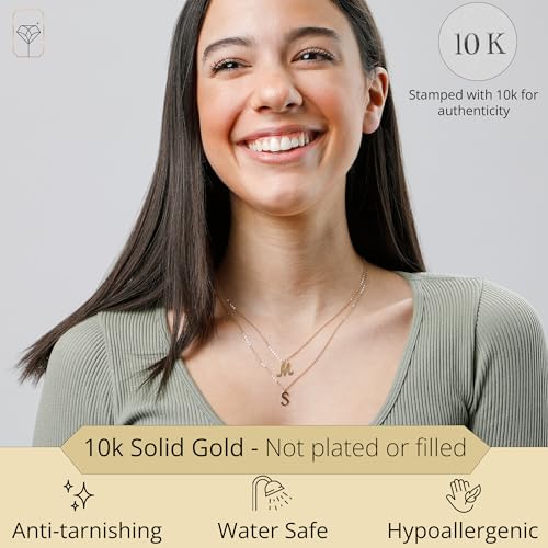 MAX + STONE 10k Solid White or Yellow Gold Dainty Script Initial Extendable Necklace, 16+2 inches - style: 10k White Gold / Letter E