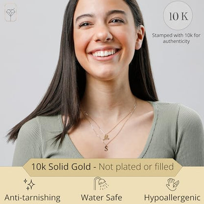 MAX + STONE 10k Solid White or Yellow Gold Dainty Script Initial Extendable Necklace, 16+2 inches - style: 10k White Gold / Letter J