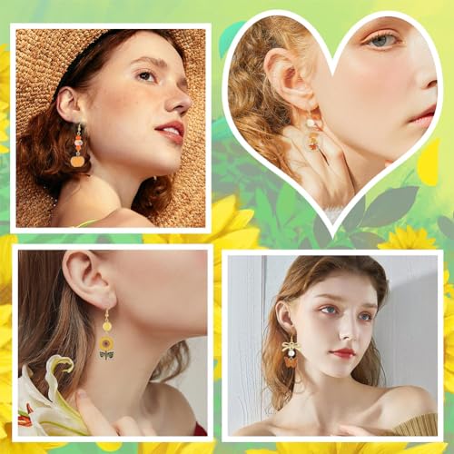 SUNNYCLUE 1 Box 144Pcs DIY 10 Pairs Thanksgiving Charms Earring Making Starter Kit Enamel Maple Leaf Charm Pumpkin Sunflower Fall Autumn Pendants Imitation Pearl Beads for Jewelry Making Kits