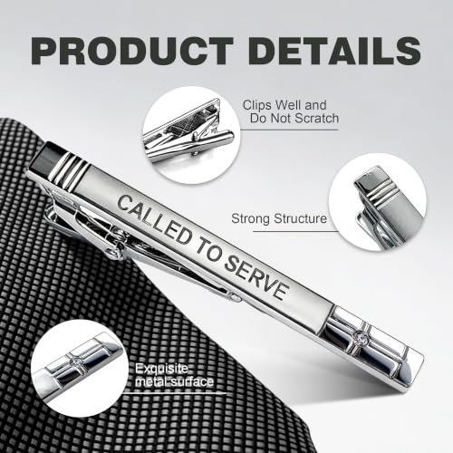 Missionary Tie Clip for Men, Live to Serve Design Tie Bar with Presentation Box for Formal Wear