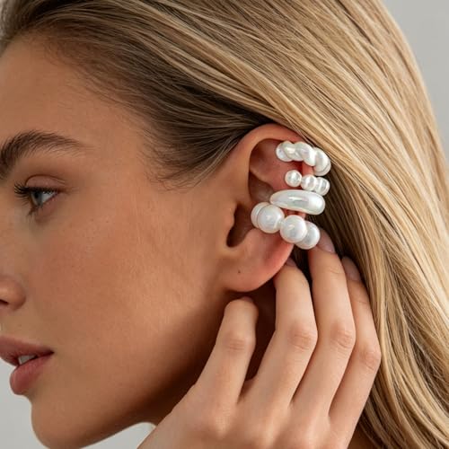 Chunky Resin Ear Cuffs Earrings for Women 4Pcs Colorful Non Piercing Clip On Cartilage Hoop Earrings Trendy Jewelry - color: White