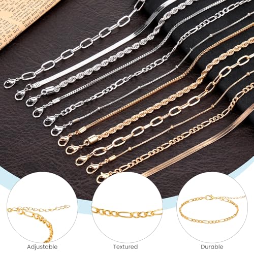 Gold Silver Ankle Bracelets for Women 12 Pcs Cuban Anklet Link Chain Set Multi-layered Wear Boho Bracelet Set Summer Beach Jewelry Accessories