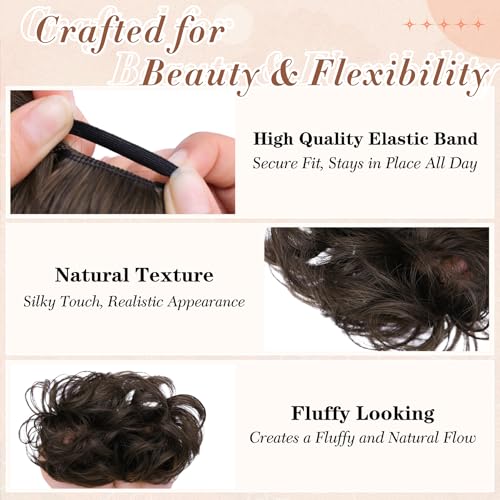 2PCS Messy Bun Hair Pieces Synthetic Hairpieces For Women Chestnut Brown | Messy Bun and Donut Bun in one set for natural-looking volume and elegant updos for every occasion. - color: Chestnut Brown