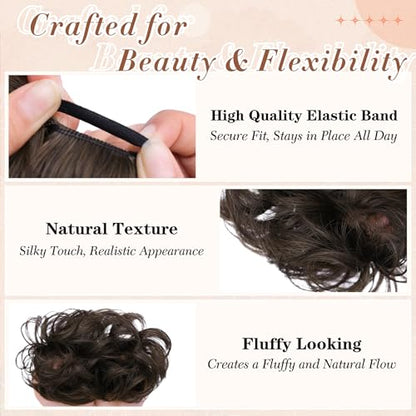 2PCS Messy Bun Hair Pieces Synthetic Hairpieces For Women Chestnut Brown | Messy Bun and Donut Bun in one set for natural-looking volume and elegant updos for every occasion. - color: Chestnut Brown