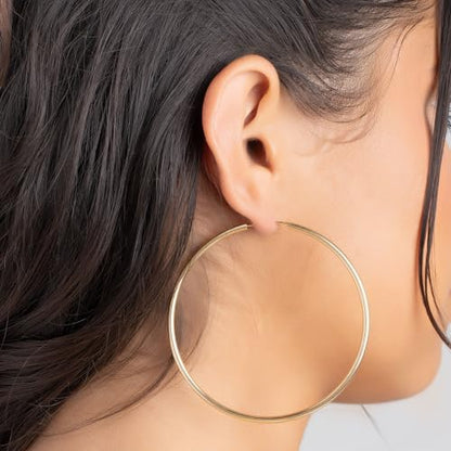 Barzel 18K Gold Plated Endless Hoop Earrings, 3mm Thick, High Polish Finish, Tarnish Free - size: 60 millimeters