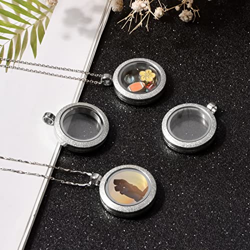 WANDIC Photo Charms, Set of 4 Matte Stainless Steel Round Memory Locket Pendant Bridal Wedding Bouquet Charms for Photo or Wedding, 25mm - color: 4pcs-silver Matte