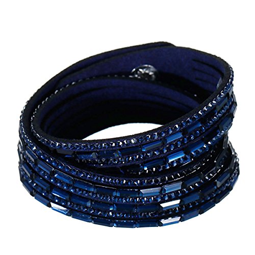 Sexy Sparkles Suede Velvet Wrap Bracelet – Adjustable Multi-Layer Jewelry with Snap Clasp for Women. - color: Dark Blue