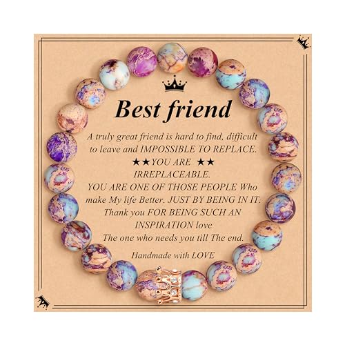 JoycuFF Woman Birthday Gifts Idea Friendship Gifts For Women Best Friends Besties Aunt Female Mom Daughter Granddaughter Gf Anniversary Christmas Graduation Healing Stone Crown Gifts For Her - style: 1.Best Friend Bracelet-Colorful Imperial Jasper