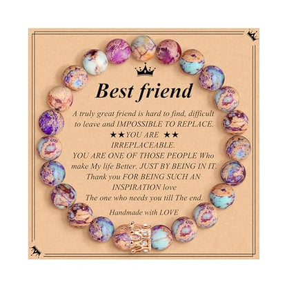 JoycuFF Woman Birthday Gifts Idea Friendship Gifts For Women Best Friends Besties Aunt Female Mom Daughter Granddaughter Gf Anniversary Christmas Graduation Healing Stone Crown Gifts For Her - style: 1.Best Friend Bracelet-Colorful Imperial Jasper