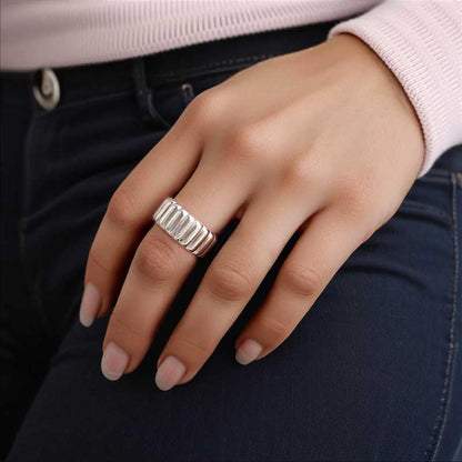 LeCalla 925 Sterling Silver Chunky Bold Signet Rings for Women and Men | Textured Twisted and Ribbed Statement Rings | Minimalist Texture Silver Ring Jewelry for Women & Men (Sizes 6-8 No.) - size: Ring Size-7.5No., style: Charlotte Bold Signet