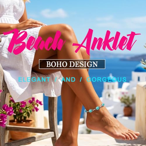Nicute Boho Turquoise Anklet Black Vintage Ankle Summer Beach Adjustable Foot Jewelry for Women (Black)