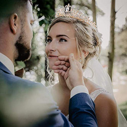 COCIDE Gold Tiara Crystal Crowns Rhinestone Crown Bride Bridal Wedding Birthday Party for Women - color: TC Gold+Clear