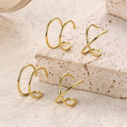 MILACOLATO 4Pcs 925 Sterling Silver Ear Cuffs for Women 14K Gold Plated Adjustable Ear Cuffs Non Piercing Minimalist Ear Cuff Earrings Fake Helix Cartilage Clip on Earrings Hypoallergenic - color: Gold