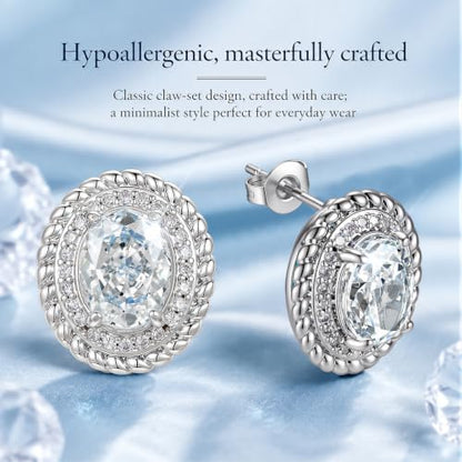 Hypoallergenic 14K Gold-Plated Cubic Zirconia Stud Earrings for Women - Comfort Piercing Earrings - color: White