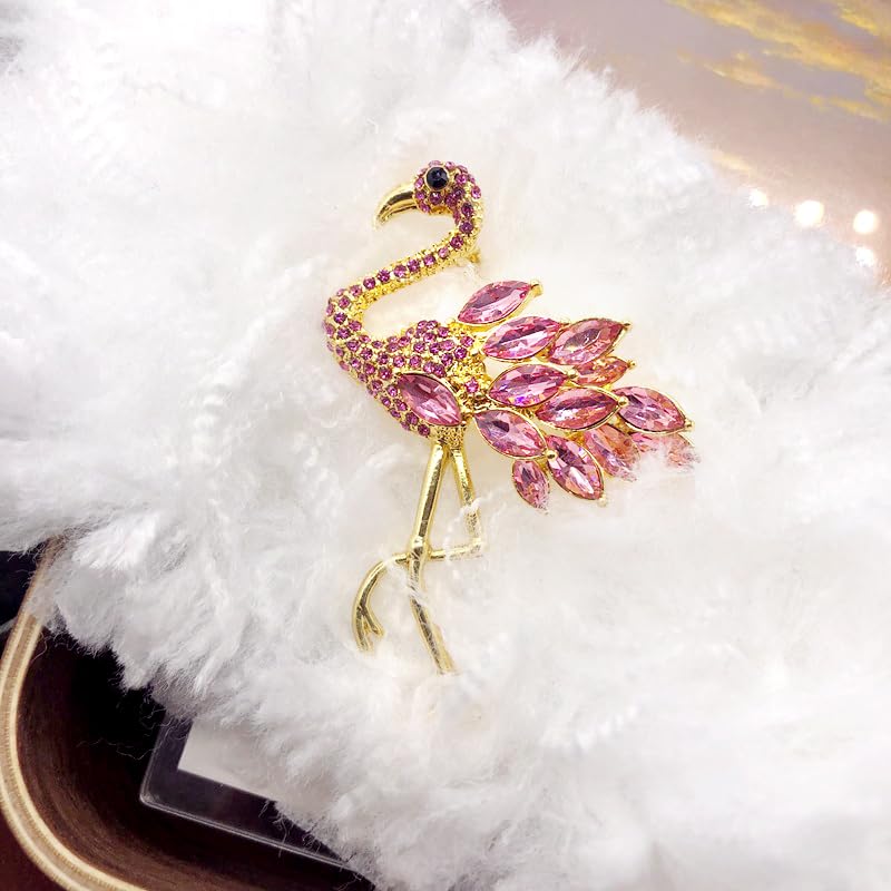 Flamingo Brooch Pins for Women Crystal Rhinestone Pink Bird Animal Broach Dresses Coat Jacket Birthday Wedding Festival Jewellery Gifts