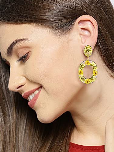 Acrylic Earrings For Women Statement Geometric Earrings Resin Acetate Drop Dangle Earrings Mottled Hoop Earrings Fashion Jewelry - color: H:Yellow