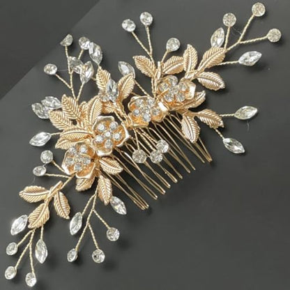 Bridal Hair Accessories, Bright KC-Gold Wedding Hair Comb for Brides, Handmade Rhinestone Hair Wedding Head Pieces for Women and Bridesmaids Flower Girls - color: Bright KC Gold