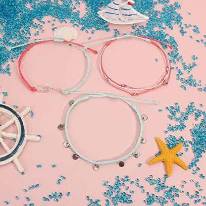 Waterproof String Anklets Cute Beaded Ankle Bracelets Beach Wave Anklet Stainless Steel Coin Boho Ankle Jewelry for Women - color: Teal