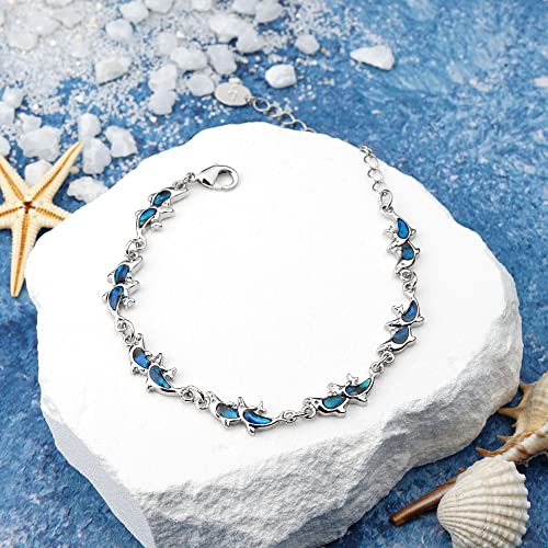 Beach Anklet Bracelet for Women Silver Plated Adjustable Abalone Shell Sea Turtle Dolphin Starfish Sand Dollar Ocean Ankle Bracelet for Women Summer Beach Jewelry - color: Dolphin Style A