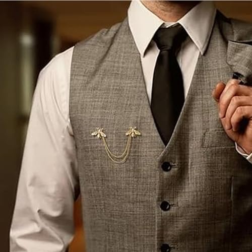Collar Chain Pin for Men and Women - Hanging Tassel Brooch Lapel Pin for Business Suits - Bar Pin With Long Chain - Gifts - color: A: bee gold