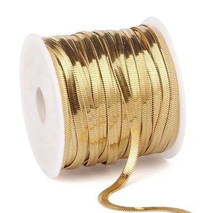 33FT 3mm Stainless Steel Gold Snake Chains Roll Bulk for Jewelry Making | 18K Gold PVD Plated 304 Stainless Steel Flat Snake Chains Roll Spool for DIY Craft - color: 3.0mm Gold Flat Snake Chains