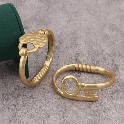 Gold Cuff Bracelet for Women Chunky Bracelet Statement Bracelet | Chunky Bangle Bracelets for Women Silver Beaded Open Bangle Stackable Stretch Bead Bracelet Boho Jewelry Gift for Wife Couple - style: Chunky Gold Arm Cuffs Set