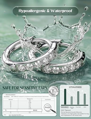 G23 Implant Grade Titanium Flat Back Earrings for Women | Hypoallergenic Hoop Huggie Earring Studs Stack Opal 5A CZ Astm F136 Titanium Earring Sets