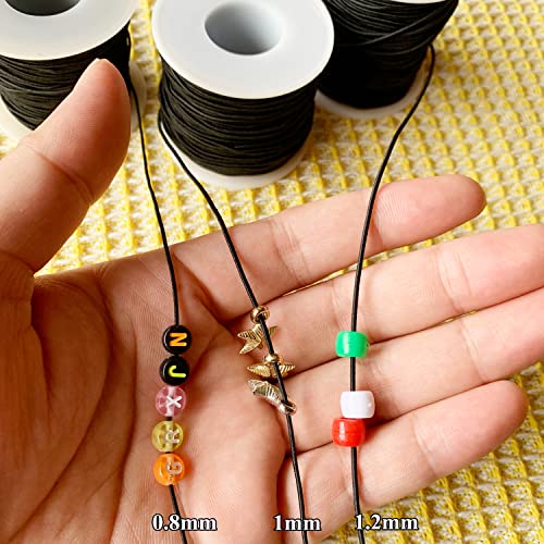 0.8mm Elastic Bracelet String, QBJAYTY Strong Elastic Cord for Bracelets, Stretchy Stretch String for Clay Pony Letter Beads, Friendship Bracelet String Elastic Black White-4 Rolls