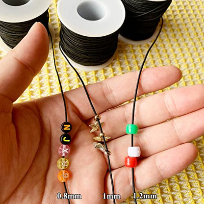 0.8mm Elastic Bracelet String, QBJAYTY Strong Elastic Cord for Bracelets, Stretchy Stretch String for Clay Pony Letter Beads, Friendship Bracelet String Elastic Black White-4 Rolls