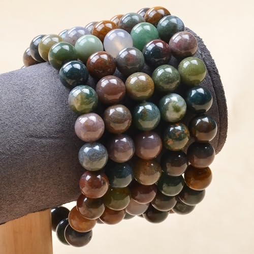 MASSIVE BEADS Handmade Yoga Stretch Elastic Bracelet Natural Stone Crystal Healing Power Energy Gifts for Unisex Adult 4mm 6mm 8mm 10mm - color: Indian Agate(Peaceful), size: 10mm