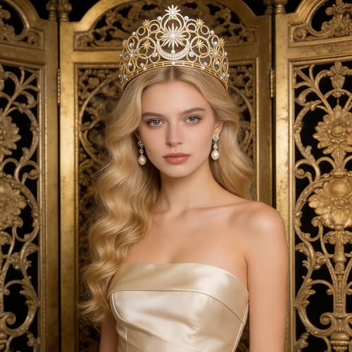 Crystal Crowns for Women, Crystal Bubble TiaraBride Royal Queen Headband Princess Headpieces for Women Bridal Wedding Prom Birthday Party Crowns - color: Golden Star & Moon Crown