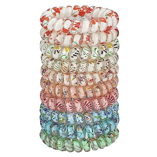 JessLab Spiral Hair Ties 10-Pack, No Damage Cute & Soft Elastic Coil Hair Ties for Women & Kids, Gentle Ponytail Holders for Thick or Thin Hair, Assorted Colors