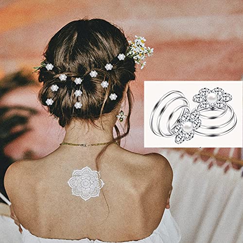 60 PCS 4 Shapes Gems Rhinestone Twister Hair Studs Set Diamond Spiral Pearl Flower Jewels Hair Pins Sticks for Wedding, Bridal, Prom, Party and Special Occasion, Pearl - color: Pearl
