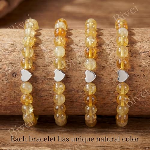 Bivei Crystal Stretch 6mm Bracelets for Women | Handmade Natural Stone Beaded Stretch Bracelet, Stainless Steel Heart Bead, Tranquility Yoga Gift Jewelry for Women - color: Citrine - Amplifies