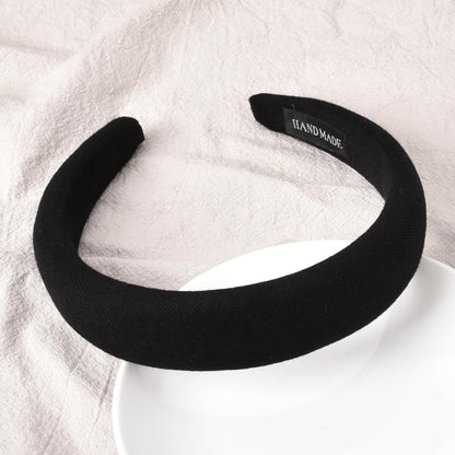Black Padded Headband for Women - Wide, Simple, Soft Satin Hair Hoop for Girls and Teens, No Teeth Thick Head Accessory - color: Black