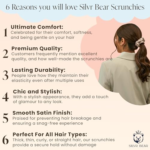SILVR BEAR Luxury Satin Scrunchies, Satin Hair Ties for Thick & Curly Hair, Brown Scrunchies for Women and Girls, Softer than Silk Hair Ties (Earthy Shades) - color: Earthy Shades