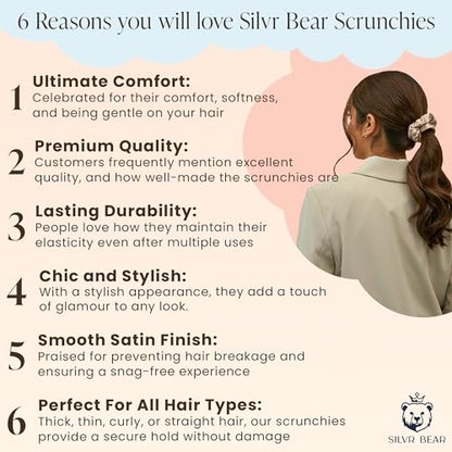 SILVR BEAR Luxury Satin Scrunchies, Satin Hair Ties for Thick & Curly Hair, Brown Scrunchies for Women and Girls, Softer than Silk Hair Ties (Earthy Shades) - color: Earthy Shades