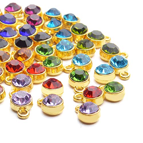 Aylifu Crystal Birthstone Charms, 48pcs DIY Round Beads Pendant with Rings Handmade Crystal Charm for Necklace Bracelet Earring Jewelry Making, 10x7mm, 12 Colors