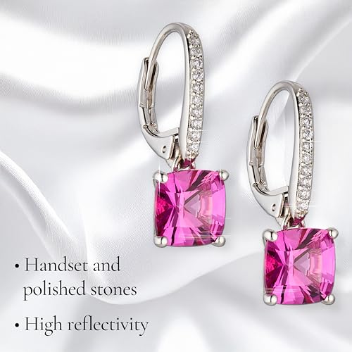 NADRI Cushion Cut CZ Leverback Earrings - color: Cushion - Pink