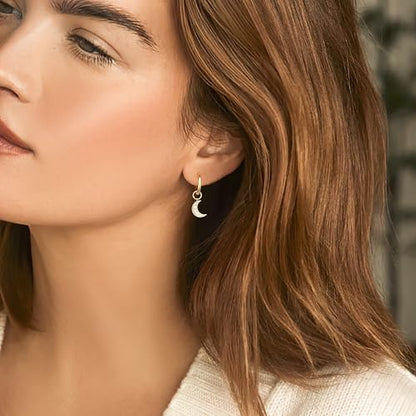 DAILY VIBES Cute Butterfly Star Cross Heart CZ Dangle Earrings for Women | 925 Sterling Silver Post, 14K Gold or Silver Plated, Mini Cubic Zirconia Dainty Drop, Cartilage Small Huggie Hoop Earrings - color: Gold Moon CZ