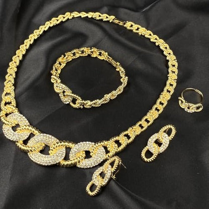 Fashion Crystal Jewelry Set For Women 18 K Gold Plated Jewelry Wedding Bride Dubai Gold Necklace Earrings Bracelet Ring 4 Pieces Set - color: S-701