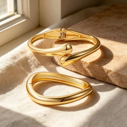 Gold Bangle Bracelets for Women Cuff Stackable Waterproof Non Tarnish Bracelet Stack Silver Plated 14k Chunky Bangles Jewelry Set for Woman - style: Style 10