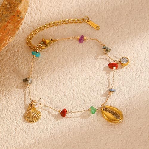 Shell Starfish Bracelet Seahorse Conch Starfish Sea Shell Pearls Charm Stone Bracelet Statement Bohemian Sea Themed Beach Jewelry for Women - color: Colorful D