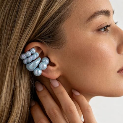 Chunky Resin Ear Cuffs Earrings for Women 4Pcs Colorful Non Piercing Clip On Cartilage Hoop Earrings Trendy Jewelry - color: Blue