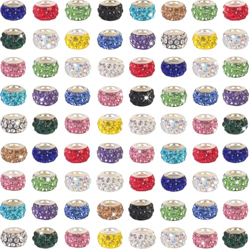 200Pcs Rhinestone Large Hole Beads Spacer Beads Mixcolor European Craft Big Beads Large Hole Rhinestones Lampwork Murano Bead Fairy Wand Garden Beads for DIY Bracelet Necklace Jewelry Making Supplies - color: Mixcolor Color, size: 200pcs