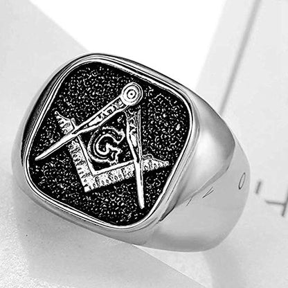 Jude Jewelers Stainless Steel Two Tone Signet Style Masonic Freemason Ring - color: Silver