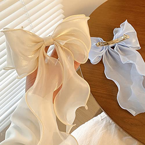 papasgix Hair Bow Clips: Big Solid Color Silk Ribbons for Women & Girls (4: Champagne, Blue, Purple, Pink) - color: Champagne+Blue+Purple+Pink